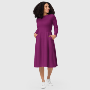 All-Over Print Long Sleeve Midi Dress - Purple